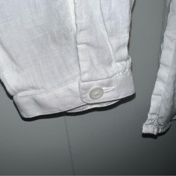 L.L.Bean White Linen Tuxedo Bib Band Collar Button Up Contemporary Prairie Top M - Picture 7 of 16